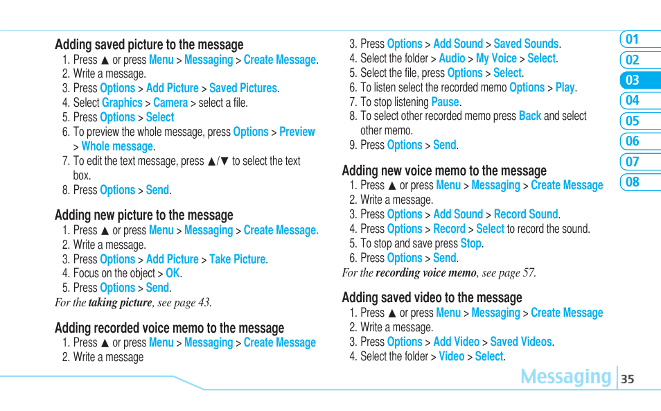 Messaging | Pantech C630 User Manual | Page 35 / 84