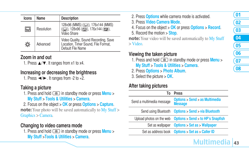Multimedia | Pantech C630 User Manual | Page 43 / 84