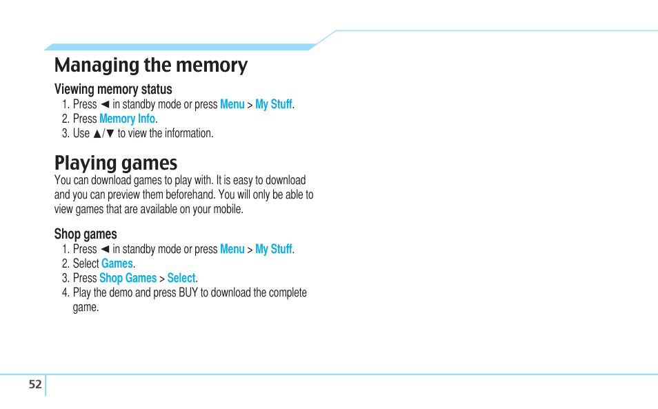 Playing games | Pantech C630 User Manual | Page 52 / 84