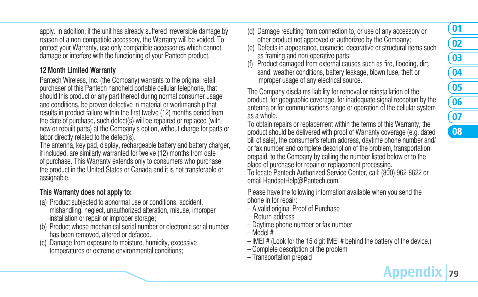 Appendix | Pantech C630 User Manual | Page 79 / 84