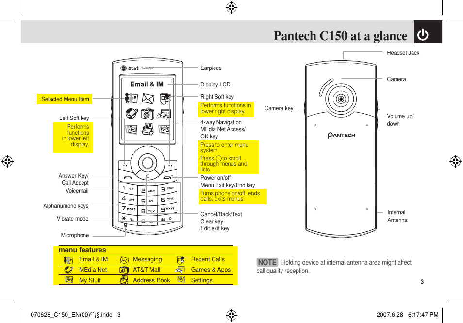 Pantech c150 at a glance | Pantech C150 User Manual | Page 4 / 101