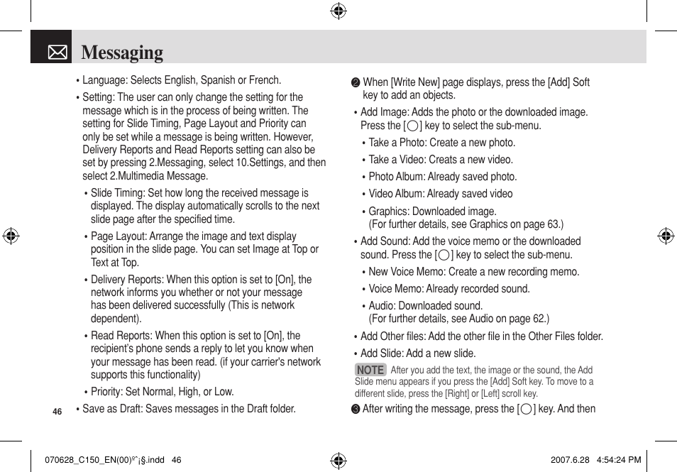 Messaging | Pantech C150 User Manual | Page 47 / 101