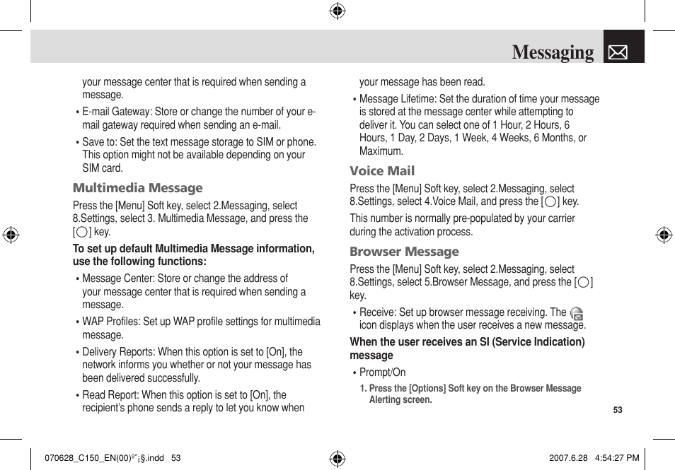 Messaging | Pantech C150 User Manual | Page 54 / 101