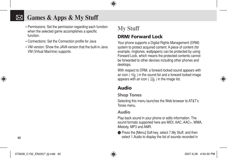 Games & apps & my stuff, My stuff | Pantech C150 User Manual | Page 63 / 101