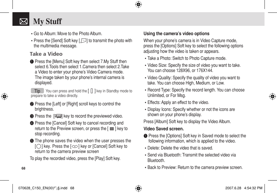 My stuff | Pantech C150 User Manual | Page 69 / 101