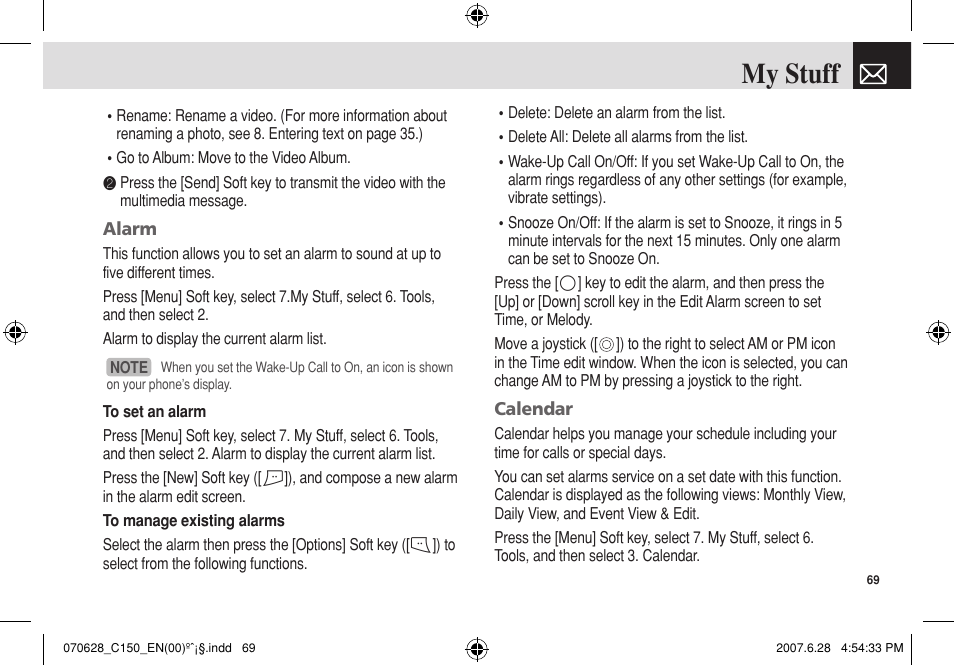 My stuff | Pantech C150 User Manual | Page 70 / 101