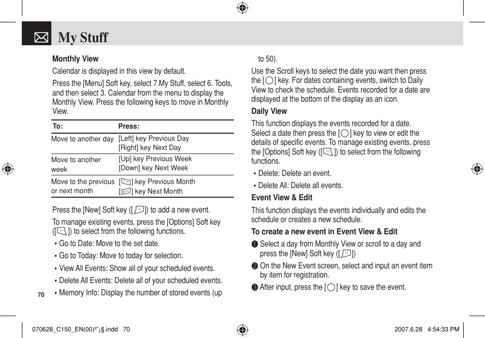 My stuff | Pantech C150 User Manual | Page 71 / 101
