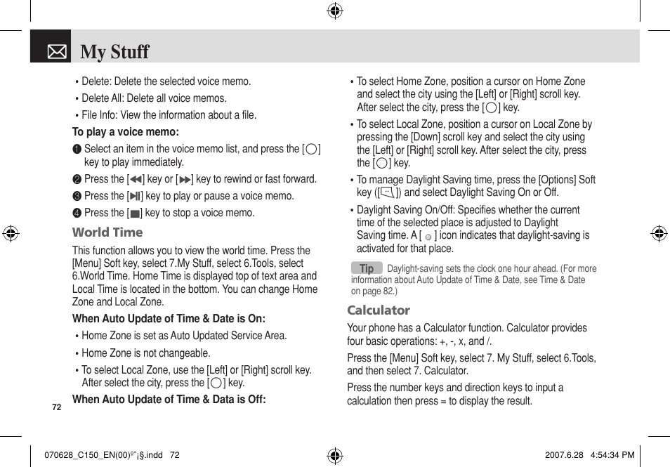 My stuff | Pantech C150 User Manual | Page 73 / 101