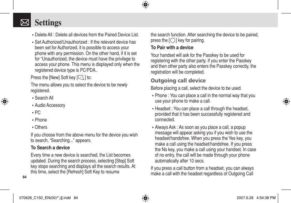 Settings | Pantech C150 User Manual | Page 85 / 101