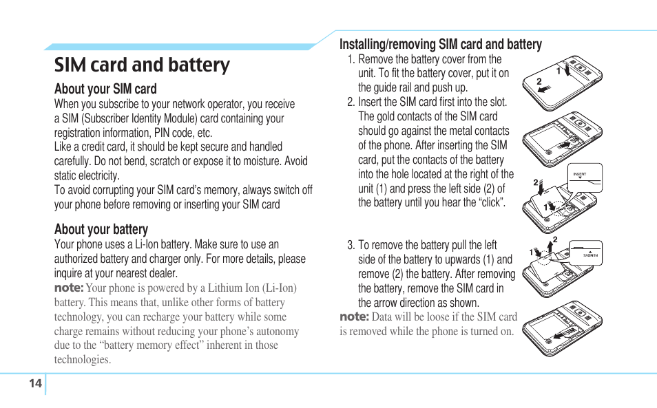 Sim card and battery | Pantech C530 User Manual | Page 16 / 74