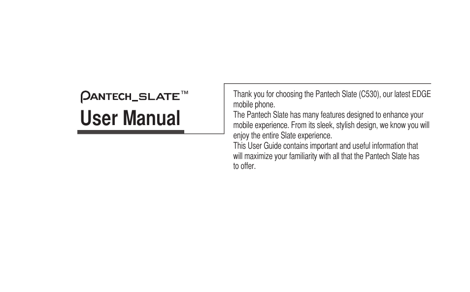 User manual, Pantech_slate | Pantech C530 User Manual | Page 3 / 74