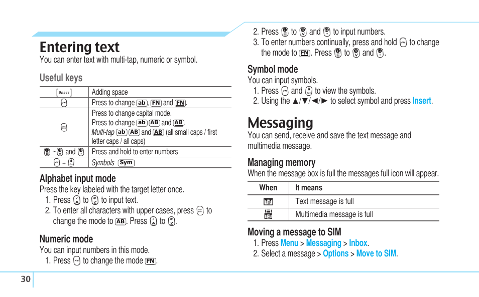 Entering text, Messaging | Pantech C530 User Manual | Page 32 / 74