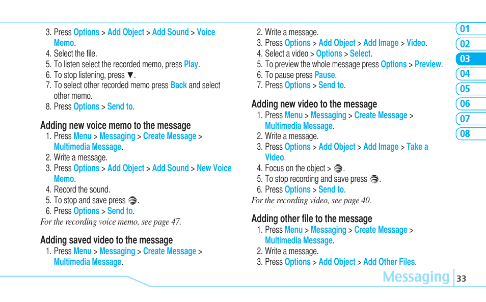 Messaging | Pantech C530 User Manual | Page 35 / 74