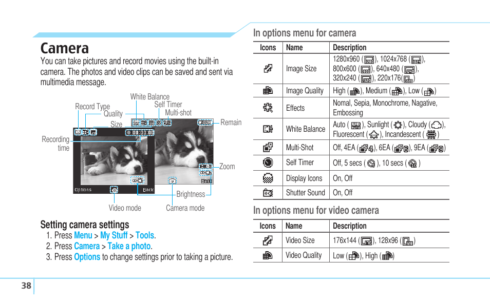 Camera | Pantech C530 User Manual | Page 40 / 74