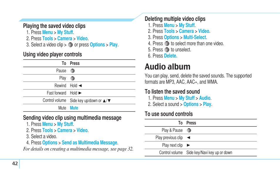 Audio album | Pantech C530 User Manual | Page 44 / 74