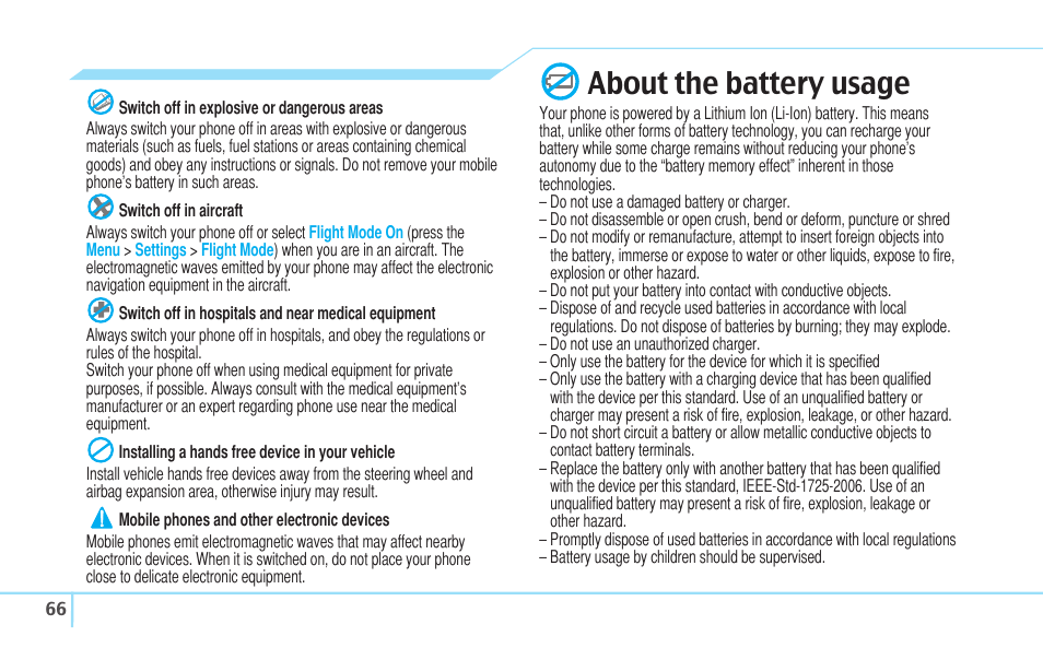 About the battery usage | Pantech C530 User Manual | Page 68 / 74