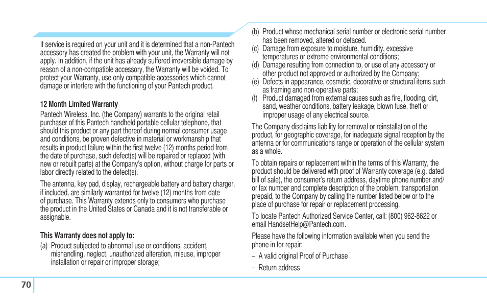 Pantech C530 User Manual | Page 72 / 74