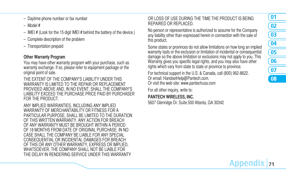 Appendix | Pantech C530 User Manual | Page 73 / 74