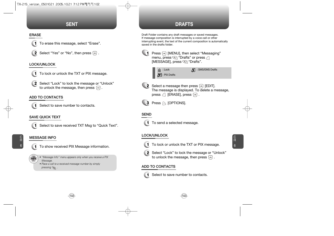 Sent drafts | Pantech PN-215 User Manual | Page 105 / 140