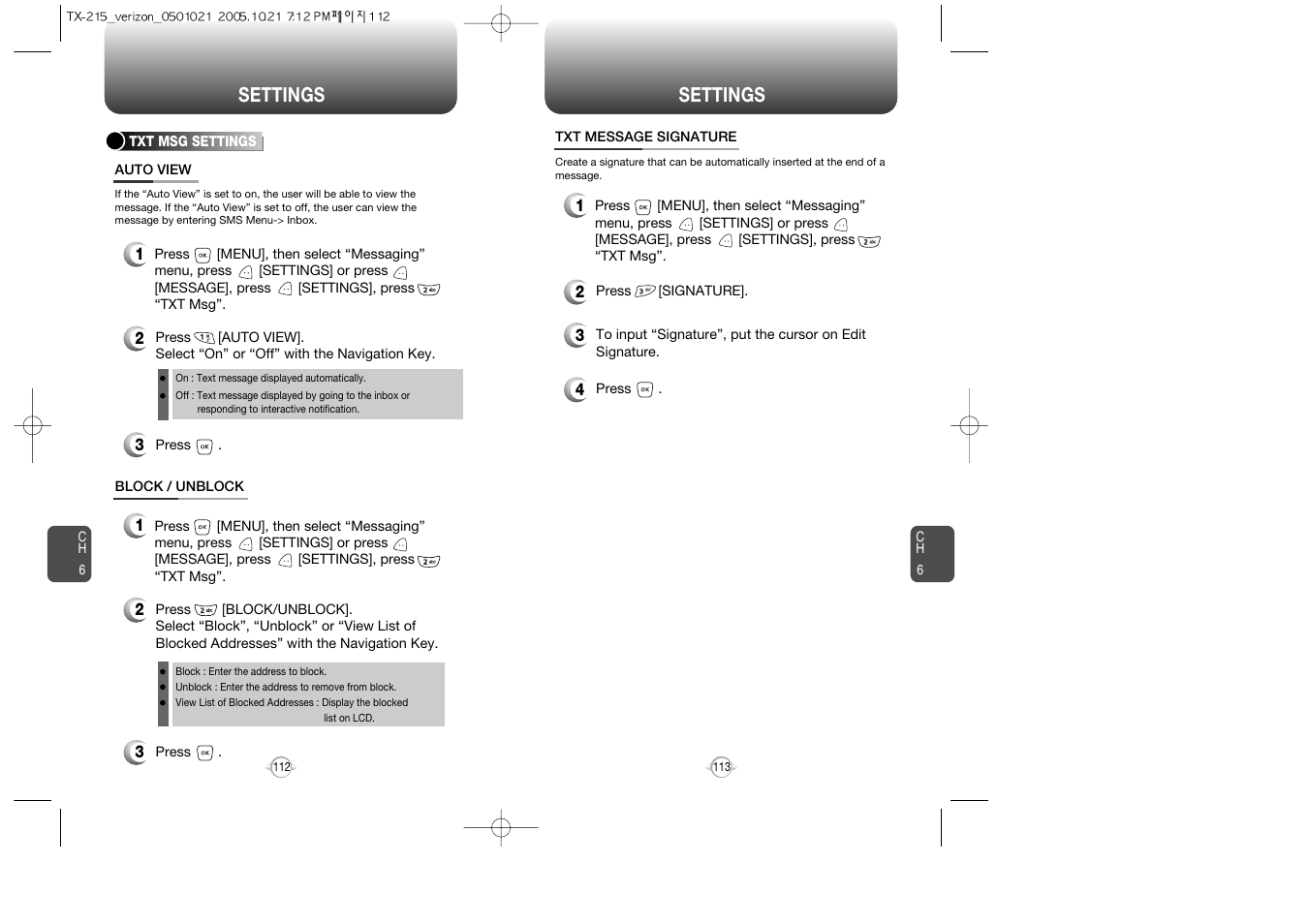 Settings | Pantech PN-215 User Manual | Page 114 / 140