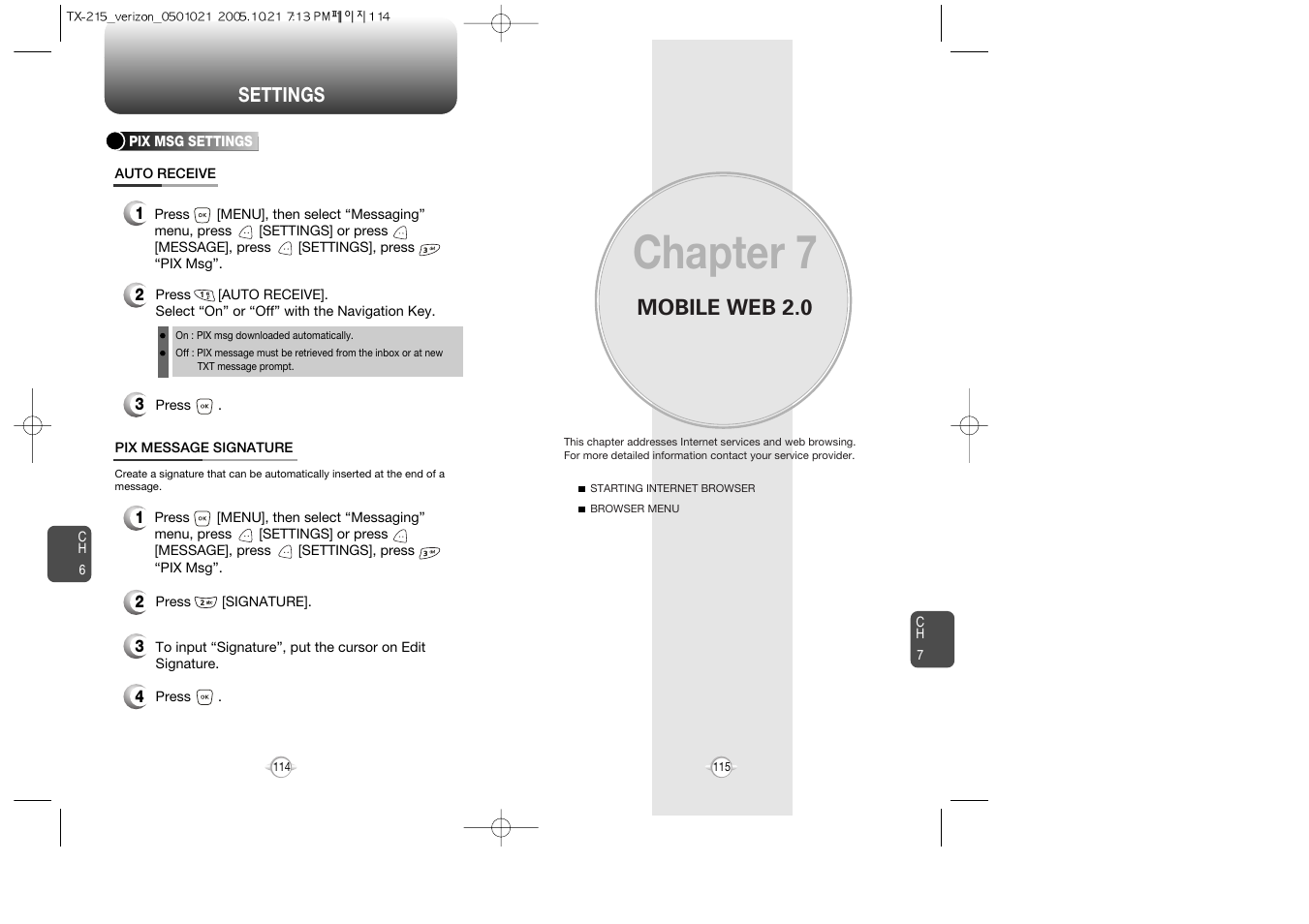 Using mobile web, Chapter 7, Mobile web 2.0 | Pantech PN-215 User Manual | Page 117 / 140