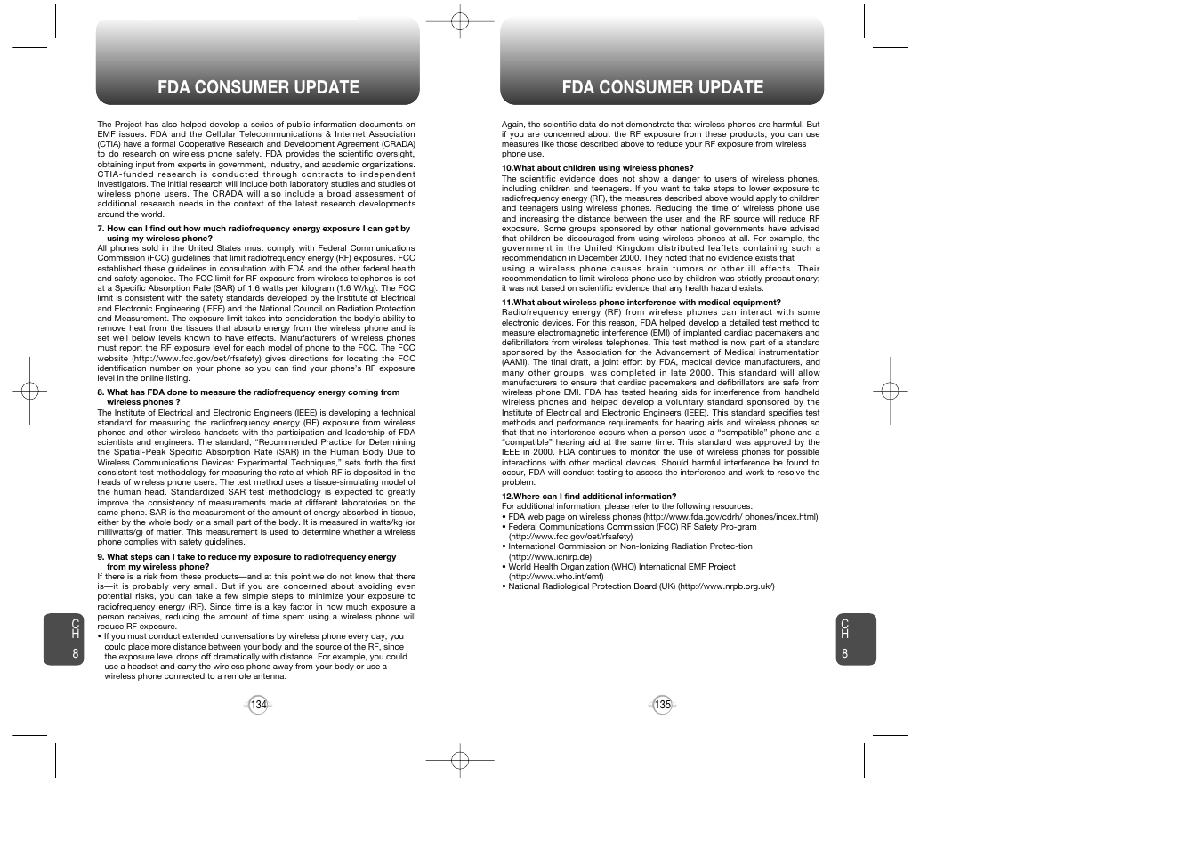 Fda consumer update | Pantech PN-215 User Manual | Page 136 / 140