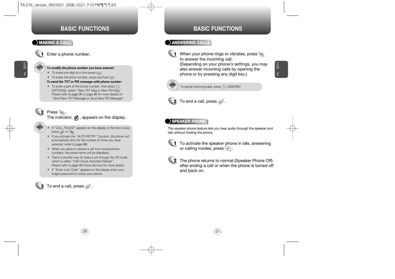 Making a call, Basic functions | Pantech PN-215 User Manual | Page 22 / 140