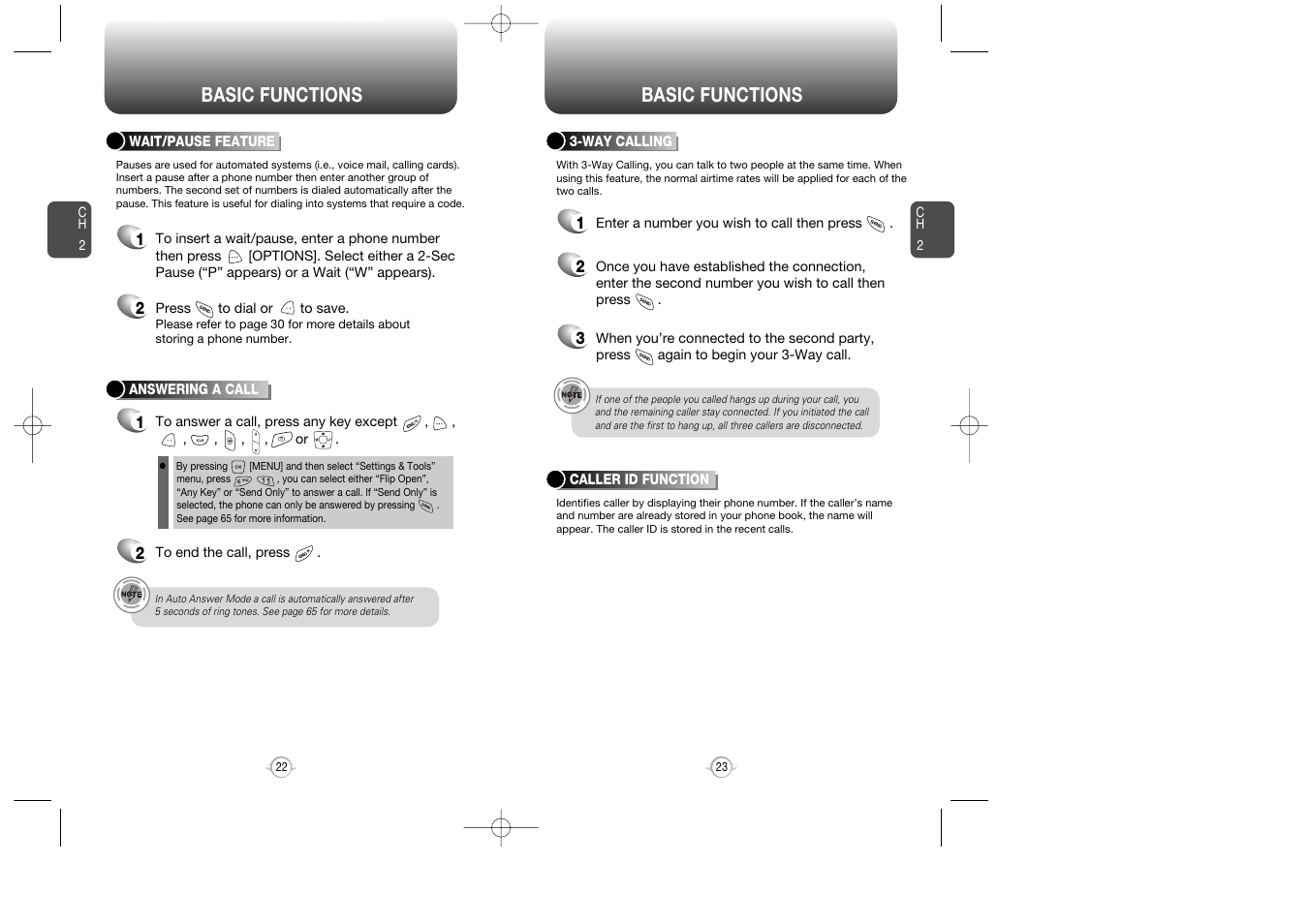 Wait/pause feature, Basic functions | Pantech PN-215 User Manual | Page 24 / 140