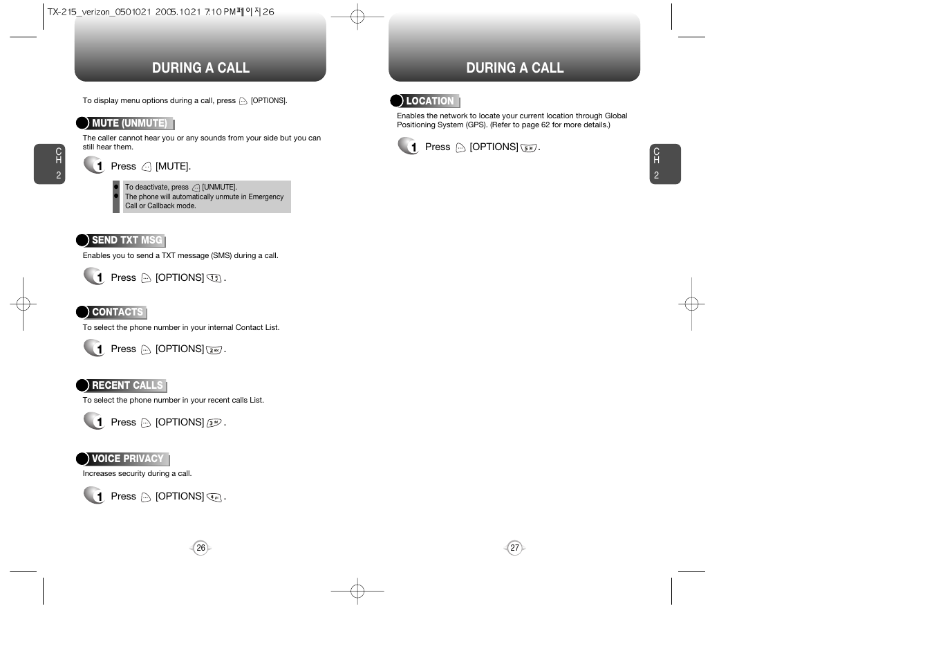 During a call | Pantech PN-215 User Manual | Page 29 / 140