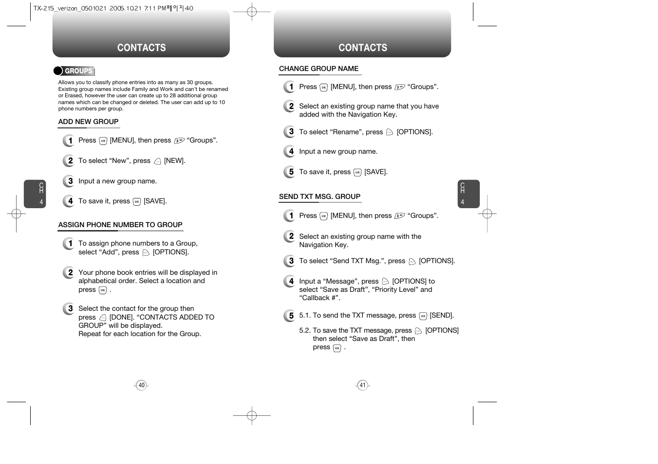 Group lists | Pantech PN-215 User Manual | Page 42 / 140