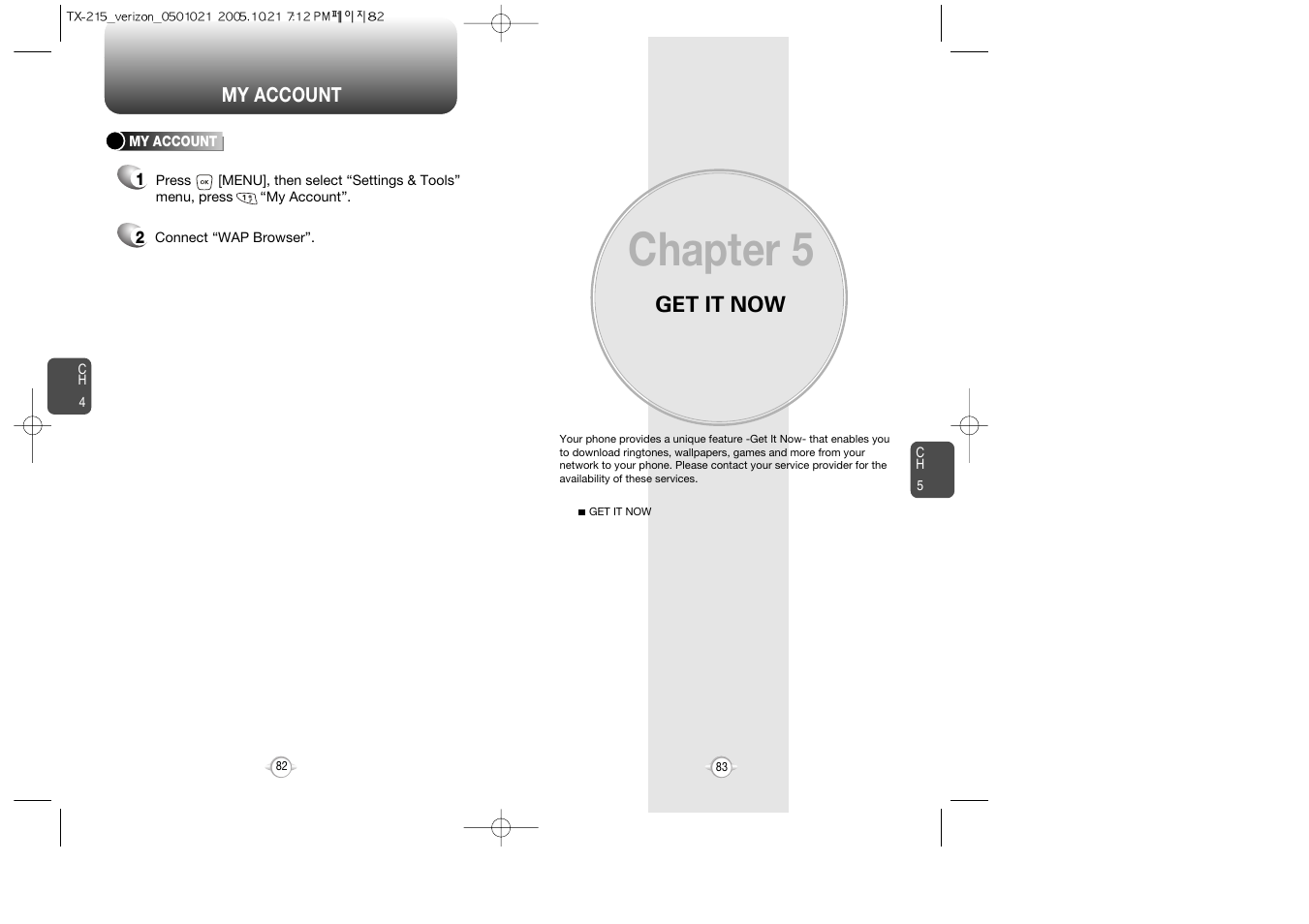 Chapter 5, Get it now | Pantech PN-215 User Manual | Page 85 / 140