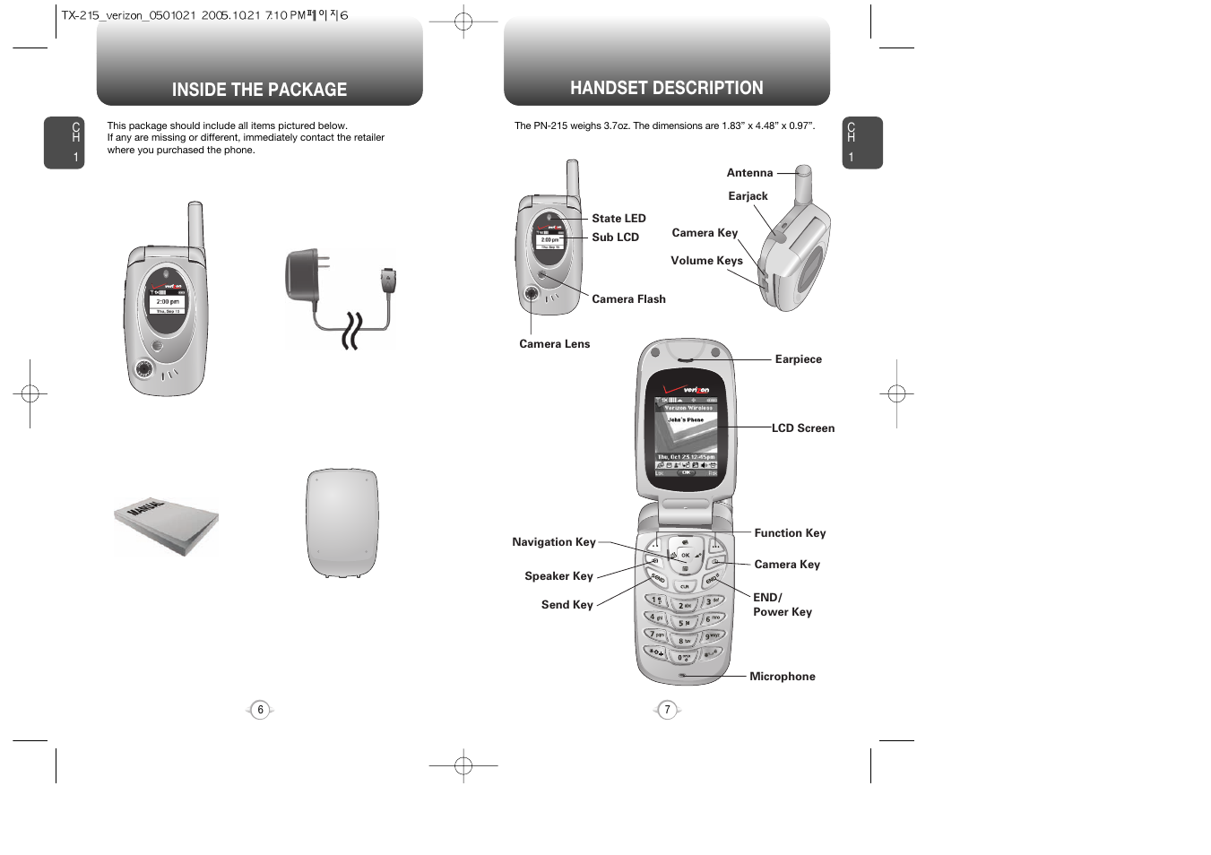 Handset description, Inside the package | Pantech PN-215 User Manual | Page 9 / 140