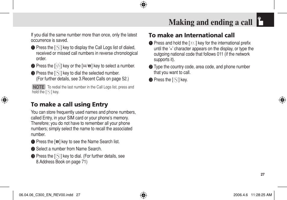 Making and ending a call | Pantech C300 User Manual | Page 28 / 97