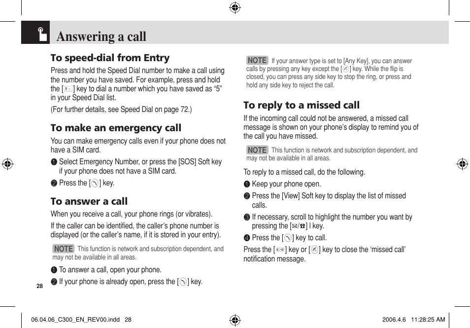 Answering a call | Pantech C300 User Manual | Page 29 / 97