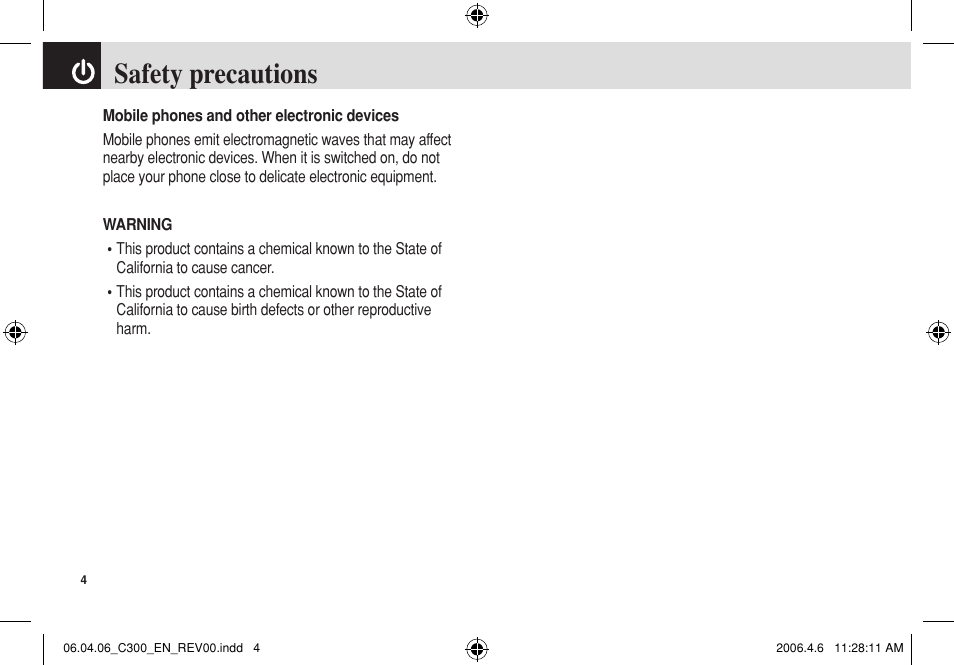 Safety precautions | Pantech C300 User Manual | Page 5 / 97