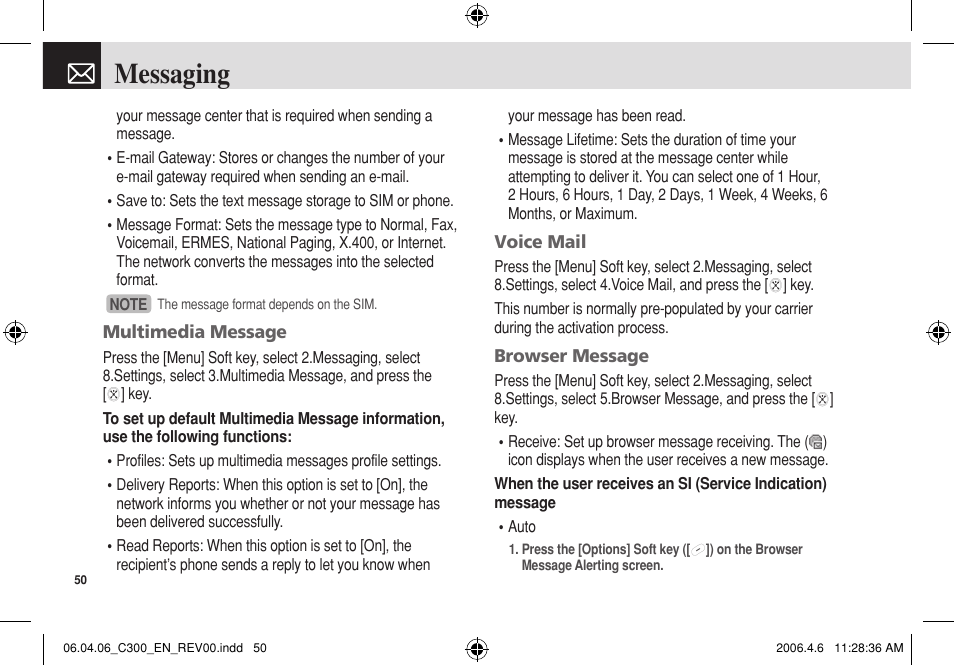 Messaging | Pantech C300 User Manual | Page 51 / 97