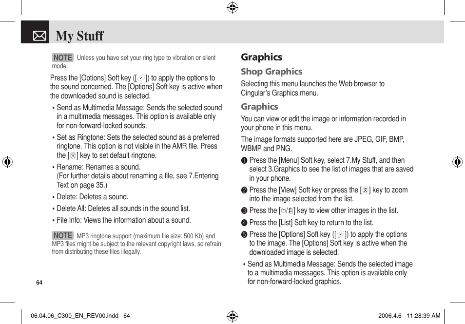 My stuff, Graphics | Pantech C300 User Manual | Page 65 / 97