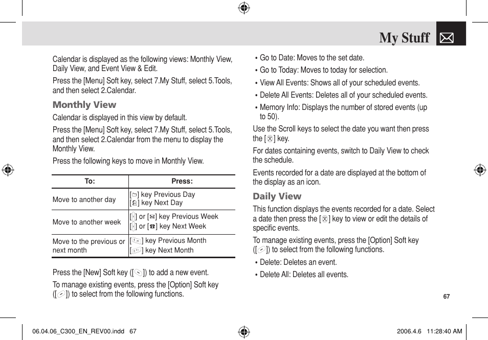 My stuff | Pantech C300 User Manual | Page 68 / 97