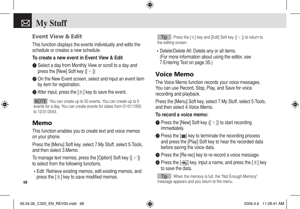 My stuff | Pantech C300 User Manual | Page 69 / 97