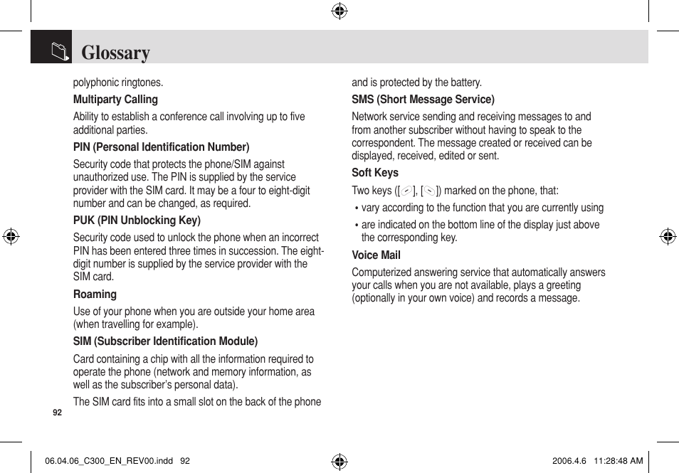 Glossary | Pantech C300 User Manual | Page 93 / 97