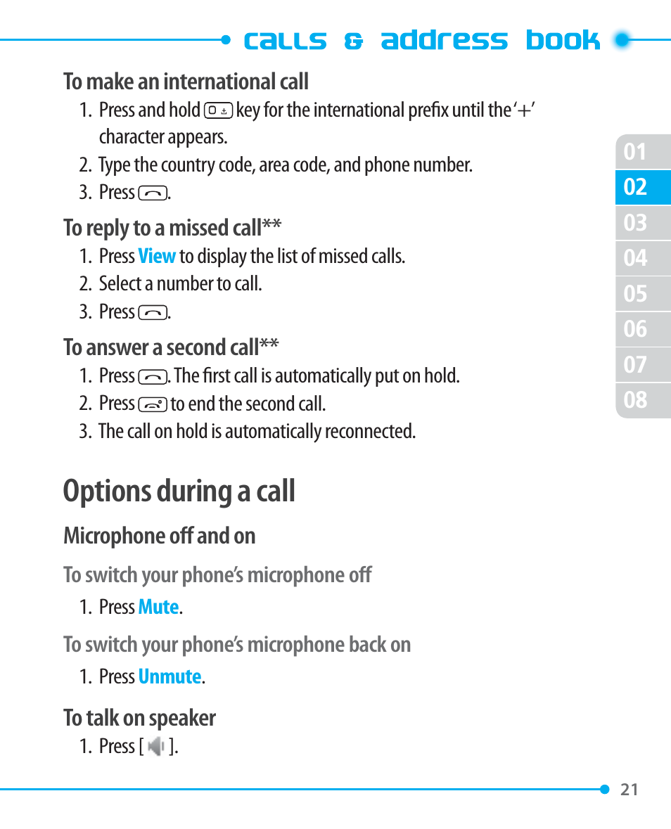 Options during a call | Pantech P1000 User Manual | Page 22 / 97