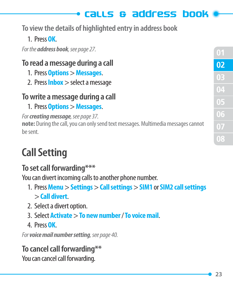 Call setting | Pantech P1000 User Manual | Page 24 / 97