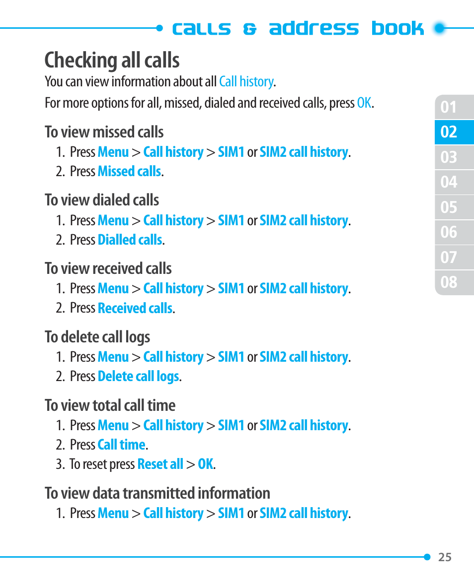 Checking all calls | Pantech P1000 User Manual | Page 26 / 97