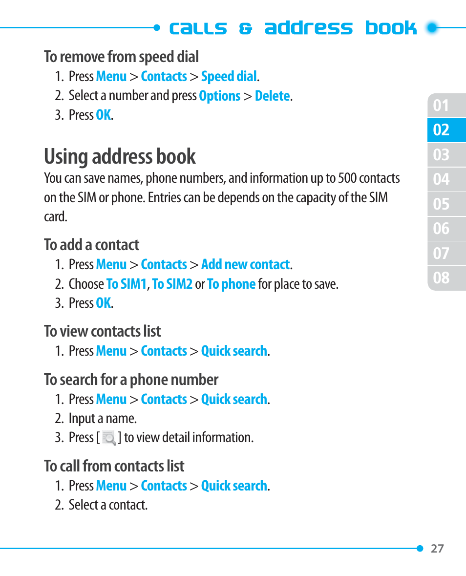 Using address book | Pantech P1000 User Manual | Page 28 / 97