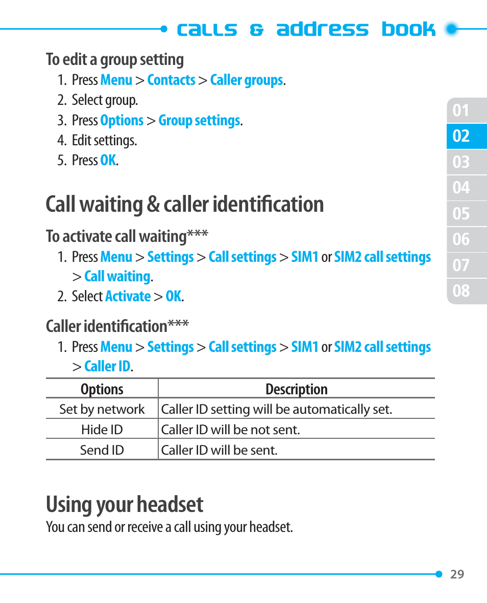 Call waiting & caller identification, Using your headset | Pantech P1000 User Manual | Page 30 / 97