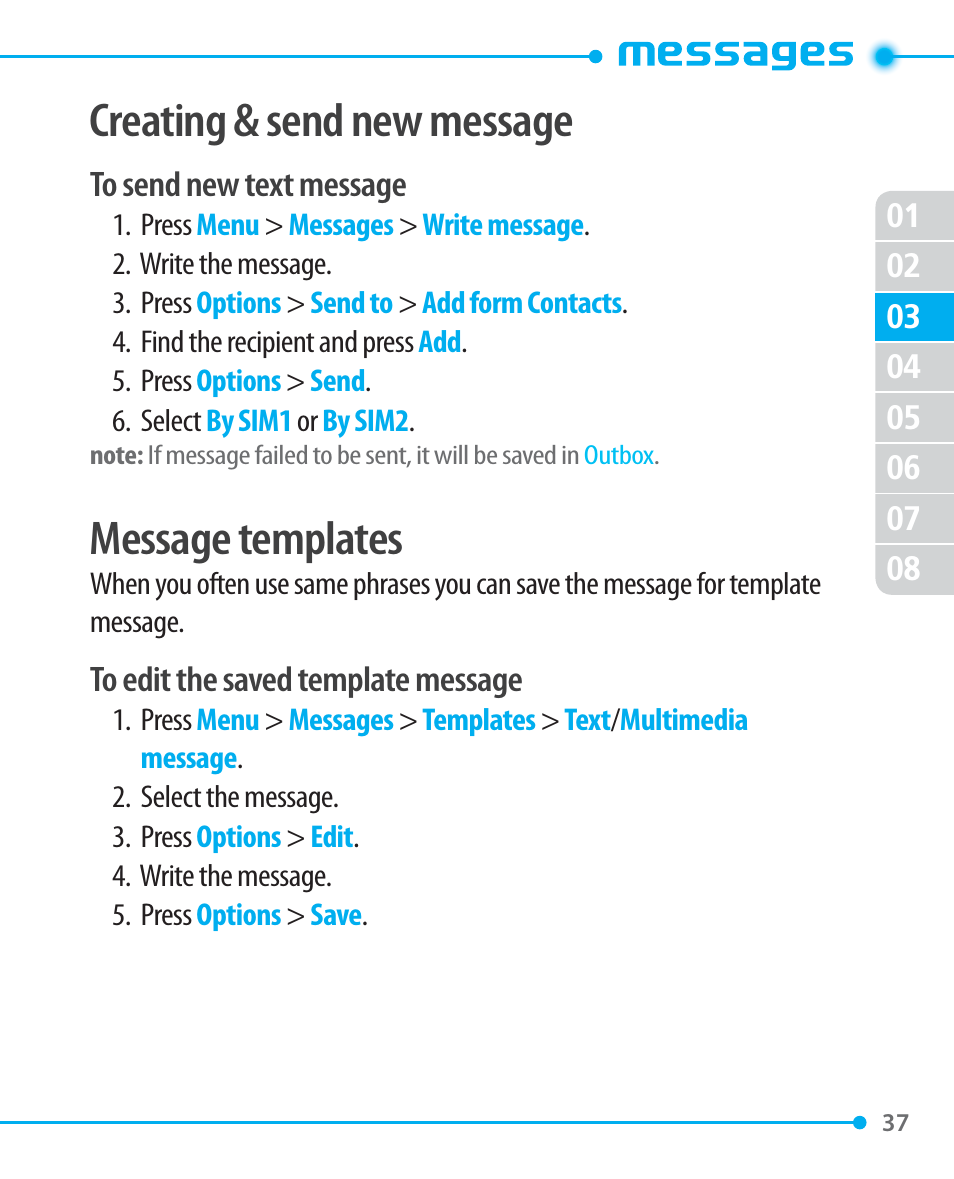 Creating & send new message, Message templates | Pantech P1000 User Manual | Page 38 / 97