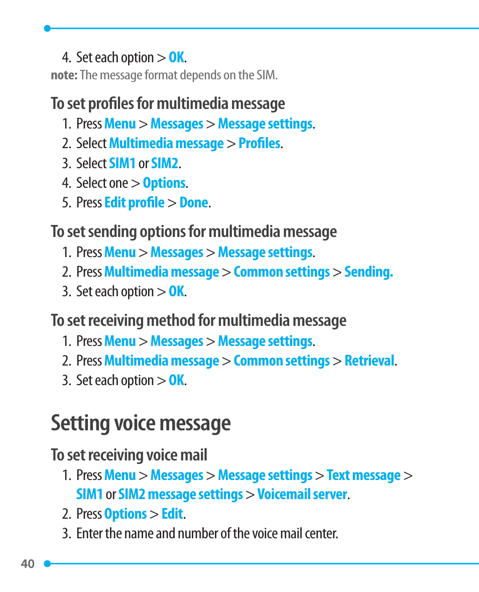 Setting voice message | Pantech P1000 User Manual | Page 41 / 97