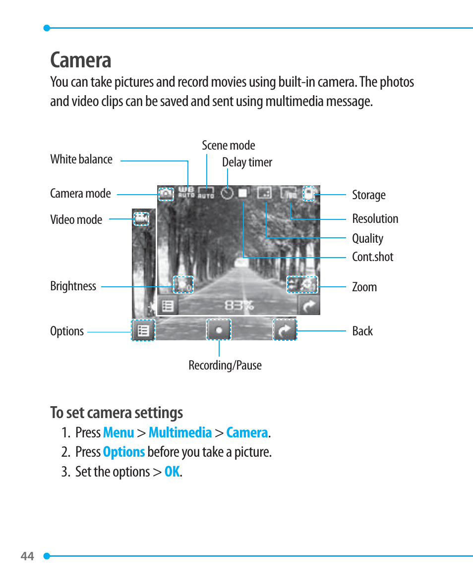 Camera | Pantech P1000 User Manual | Page 45 / 97