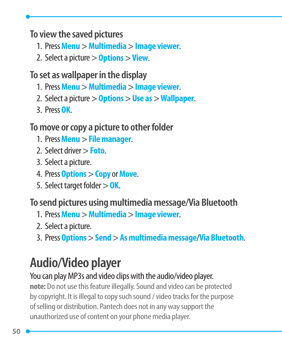 Audio/video player | Pantech P1000 User Manual | Page 51 / 97