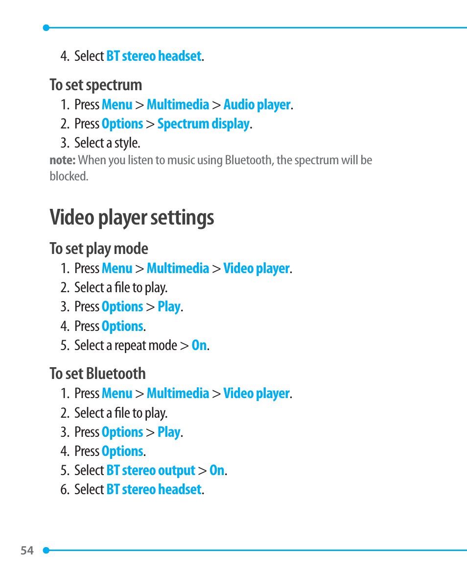 Video player settings | Pantech P1000 User Manual | Page 55 / 97